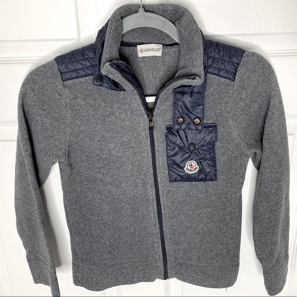 Moncler Grey/Navy Blue Fleece Zip-Up Jacket - Picture 1 of 8